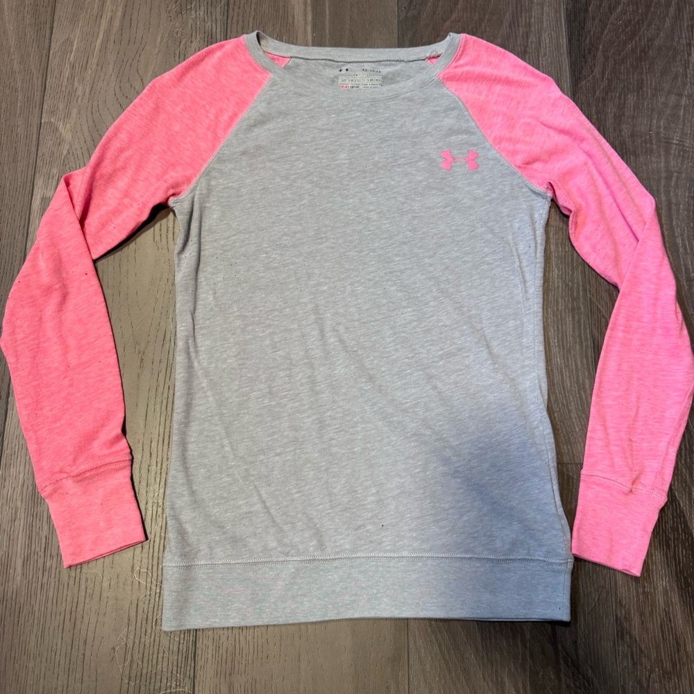 Under Armour Gray & Pink Long Sleeve Raglan Shirt ‘She’s a Fighter’ Shirt XS